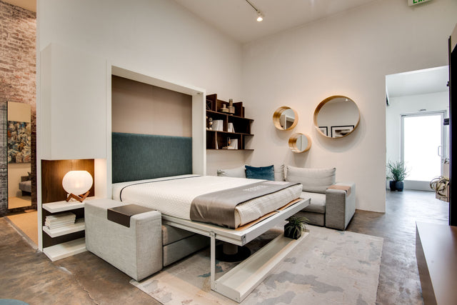 crescent wall bed sofa in our la showroom