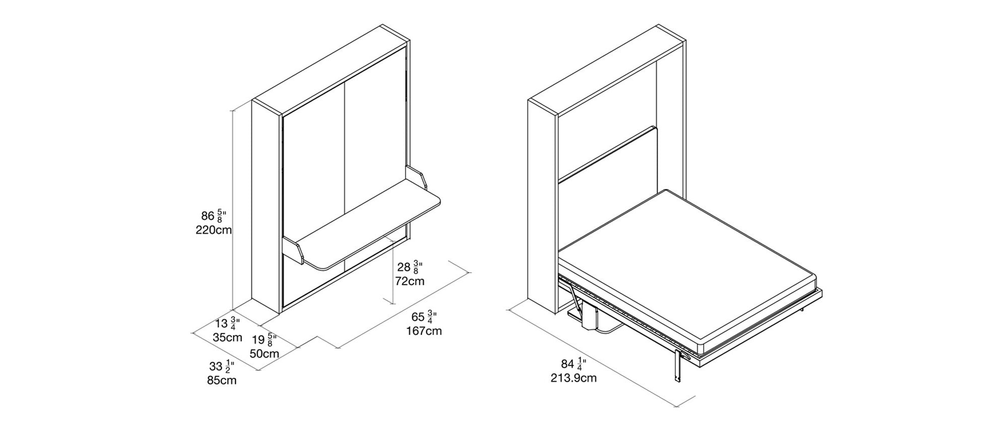 Penelope Board Wall Bed Dimension Drawings